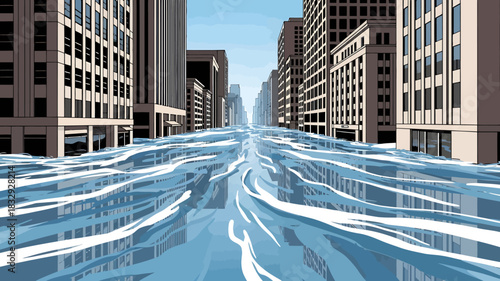 Flooded City Street Illustration A Rising Tide of Urban Crisis