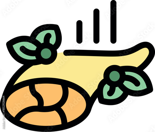 Salmon fillet with basil leaves falling down, hot smoked fish, healthy seafood, protein and omega 3 source, delicious meal