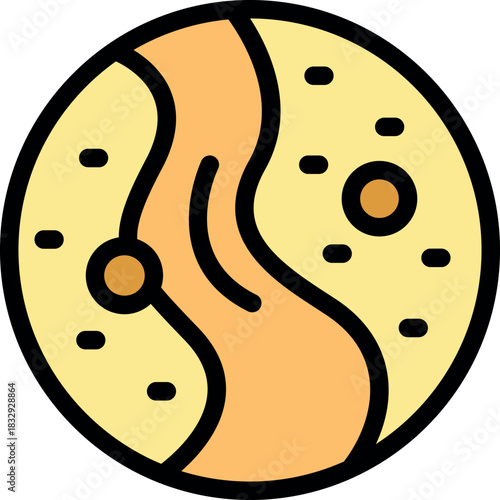 River flowing through a dry planet with craters, concept of space colonization and terraforming