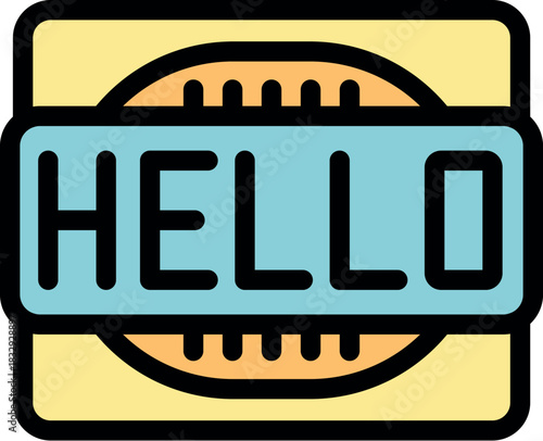 Light blue label with greeting message over yellow round shape design