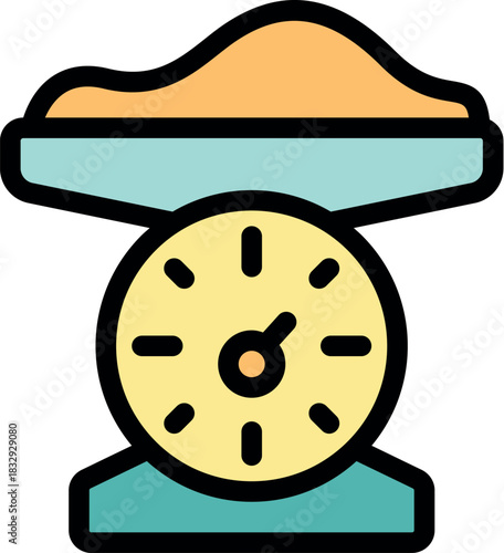 Kitchen scale measuring food for cooking, baking, and meal preparation