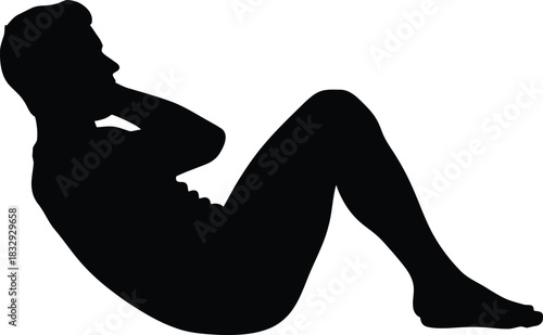 Man doing abdominal crunch exercise black silhouette vector isolated on white