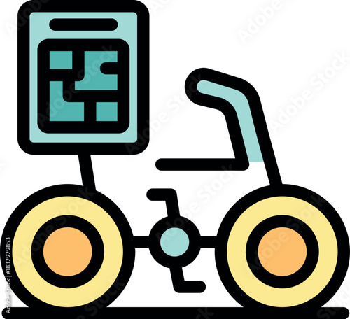 Express food delivery service transporting an order on a bicycle equipped with a gps navigation system