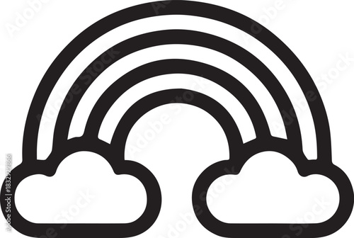 A simple and captivating illustration of a rainbow with fluffy clouds, exuding cheerfulness and positivity. 