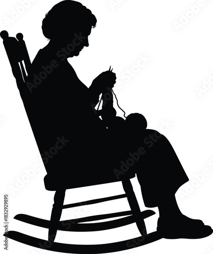 Grandmother Knitting in Rocking Chair Silhouette Icon