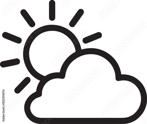 An iconic vector illustration showcases the sun emerging from behind a cloud.