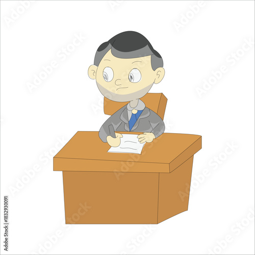 Sad businessman sitting at a desk reading a rejection letter or bad report