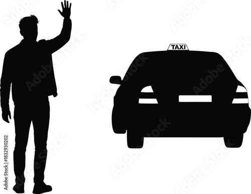 Man Hailing a Taxi Cab Silhouette Vector Graphic Icon