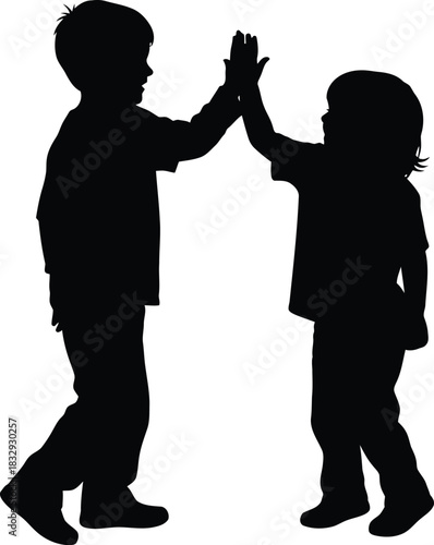 High Five Children Silhouette Vector Graphic Friendship Success