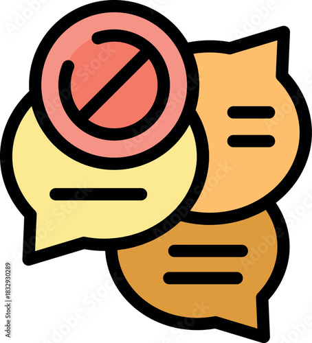 Speech bubbles being blocked, representing censorship, forbidden opinions, and lack of communication