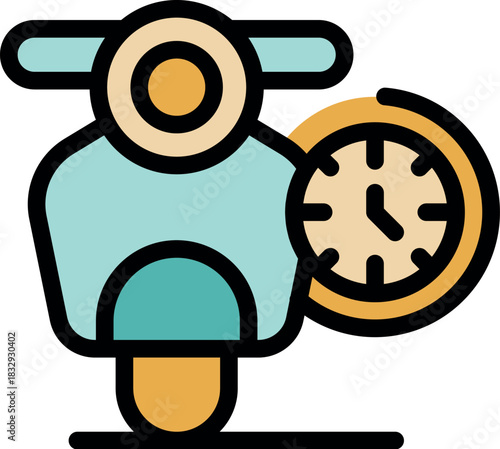 Scooter sharing time, clock showing rental duration for motorbike
