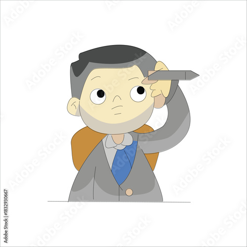 Creative businessman carrying a giant pen over his shoulder