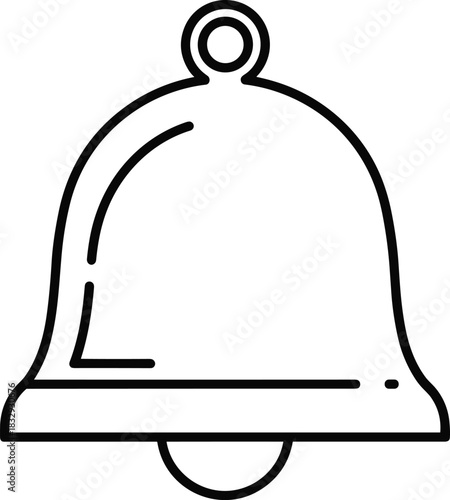 Simple bell icon line art drawing, notification, alarm, reminder, education, school, Christmas, handbell, celebration, vector outline, isolated on white background.