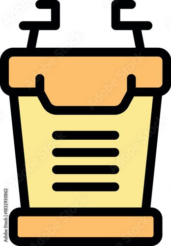 Wooden tribune with microphones suggesting public speaking, presentations, conferences, or lectures