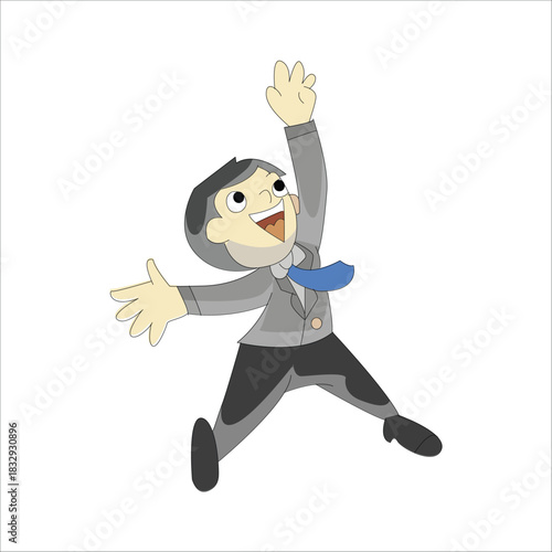 Happy businessman jumping up with arms raised in celebration