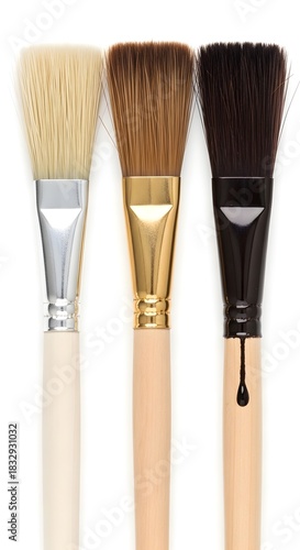 Artist's Essentials,  Three Elegant Paintbrushes with Wooden Handles and Metal Ferrules