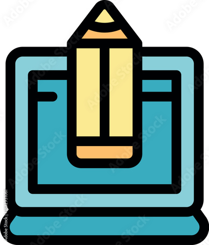 Online education icon representing e learning, online courses, and digital learning resources accessed via laptop computer