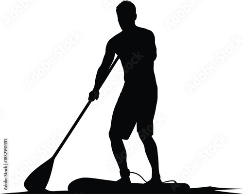 Stand Up Paddle Boarding Man Silhouette Vector Icon