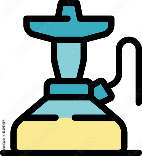 Hookah pipe with blue top and yellow liquid, ready for use in a relaxing atmosphere