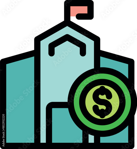 Educational institution with dollar coin symbolizing investment and financial support for learning and academic resources