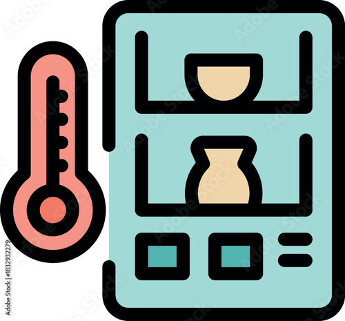 Refrigerator with bowls and a thermometer indicating optimal temperature for food preservation