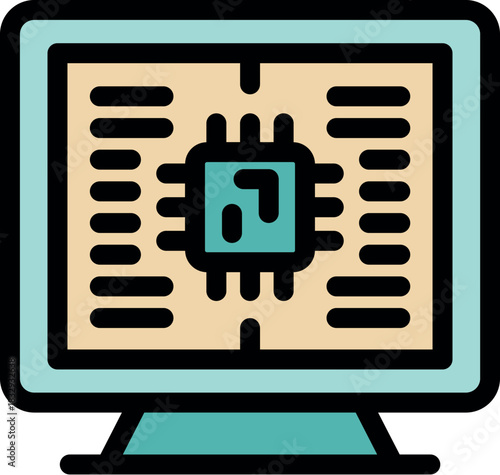 Monitor displaying microchip, suggesting diagnostics, repair, or technological analysis