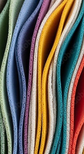 Textured Palette,  A Vibrant Array of Colorful Sponges in Close-Up Detail