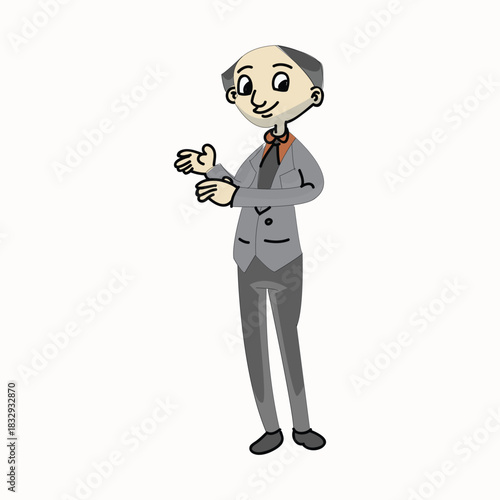 Businessman standing and gesturing with hands as if explaining or presenting