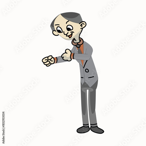 Businessman looking at his wrist to check the time, worried about being late