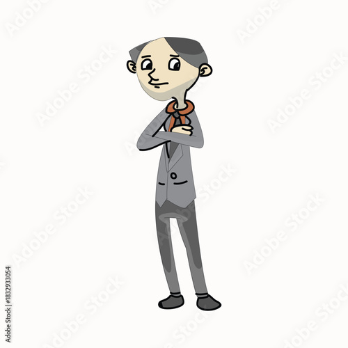 Serious businessman standing with arms crossed, looking confident or impatient