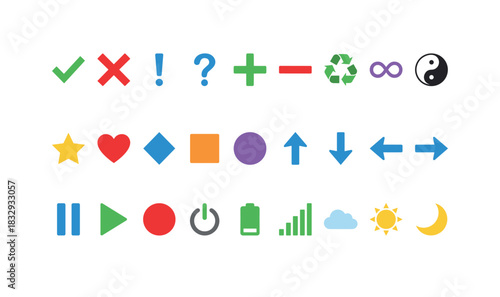 Colorful icon set featuring symbols for communication, recycling, and nature