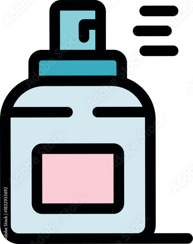 Spray bottle dispensing liquid, ideal for representing cleaning products, air fresheners, cosmetics, or other sprayable substances