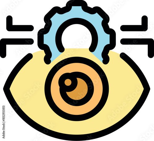 Eye with gear and data customizing settings, symbolizing vision, analysis, and personalized configuration