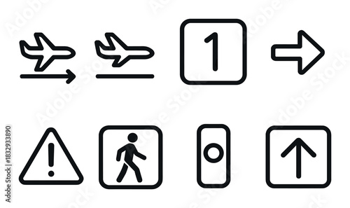 Black metal transportation and navigation icons set on dark background
