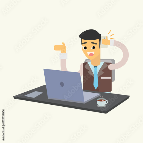 Cheerful businessman talking on the phone at his office desk. Concept of closing a deal, networking, and good communication