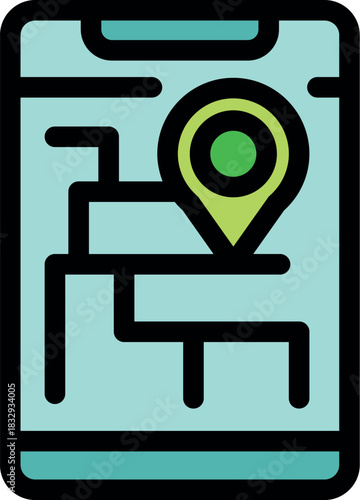 City map displayed on smartphone screen with prominent gps tracking icon, indicating current location and navigation capabilities