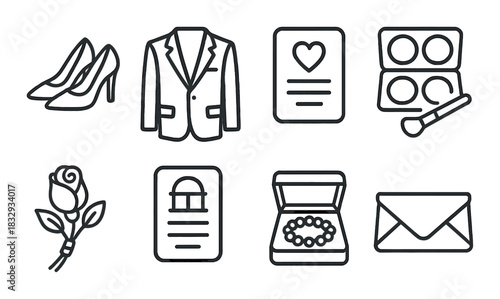 Elegant fashion and lifestyle icons including apparel and accessories