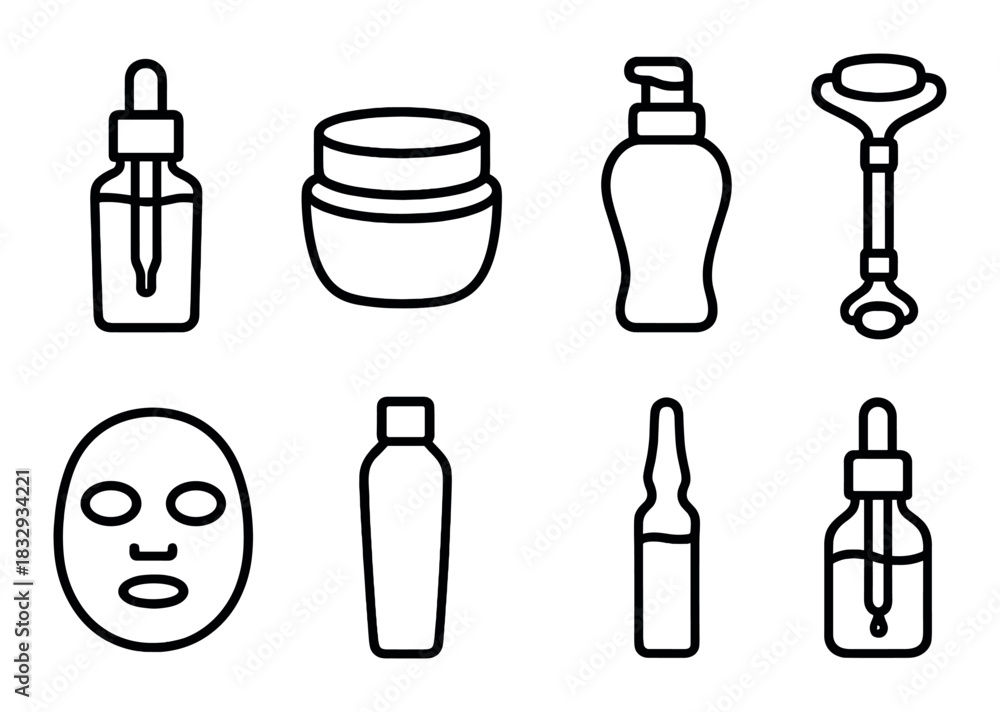 Fototapeta premium Collection of stylish skincare product icons on dark background