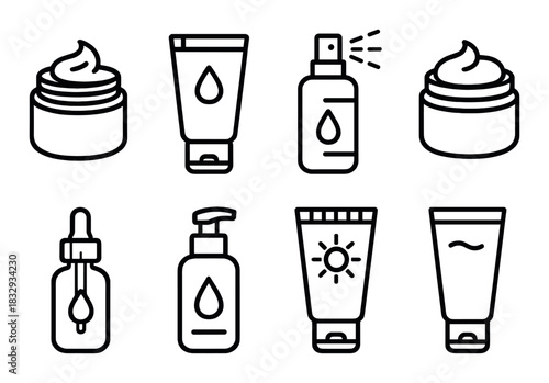 Outline icons of skincare products on dark background