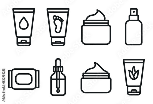 Vector icons of skincare products on textured background