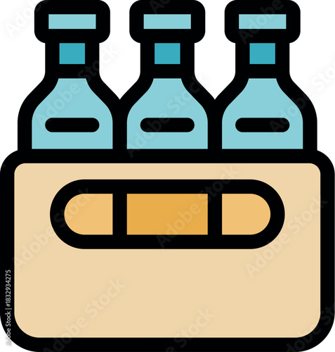 Three glass bottles inside a cardboard box, ready for shipping, storage, or retail display