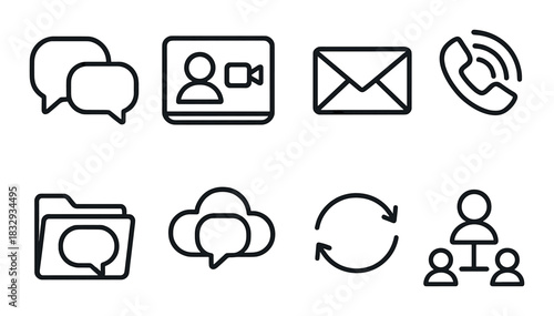 Black communication and file sharing icons set on gradient background