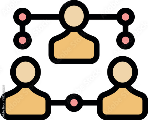 Icon of people sharing information and connecting through network, symbolizing communication and teamwork