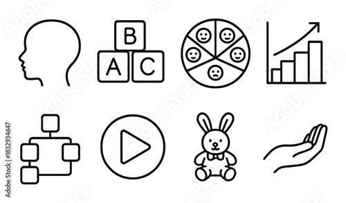 Simple black and white icons for education and growth