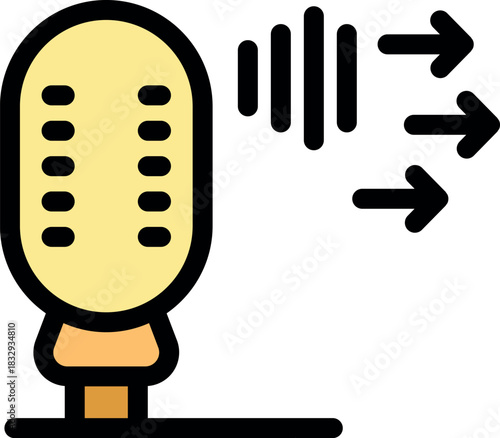 Studio microphone transmitting audio waves, symbolizing broadcasting, podcasting, and sound recording