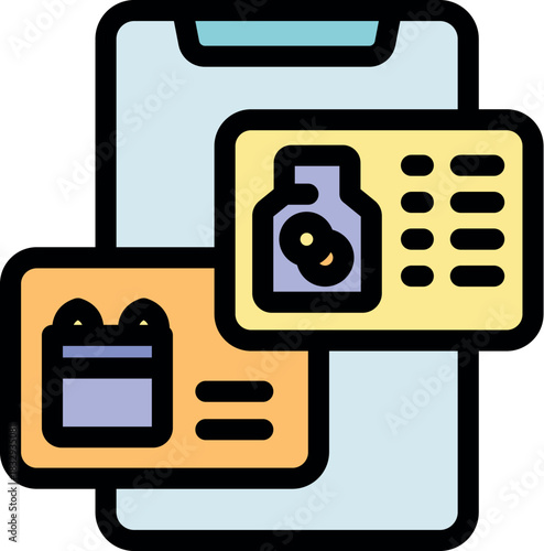 Mobile app displaying medicine bottle, calendar, and order details, suggesting online pharmaceutical services and medication delivery