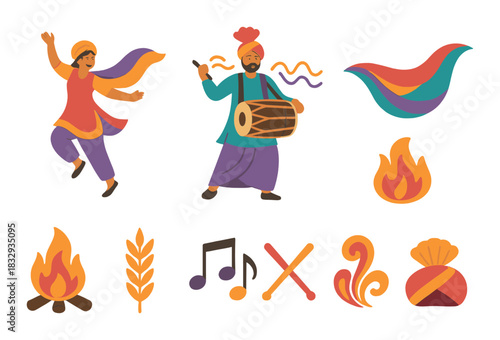 Colorful punjabi bhangra dance celebration with traditional elements