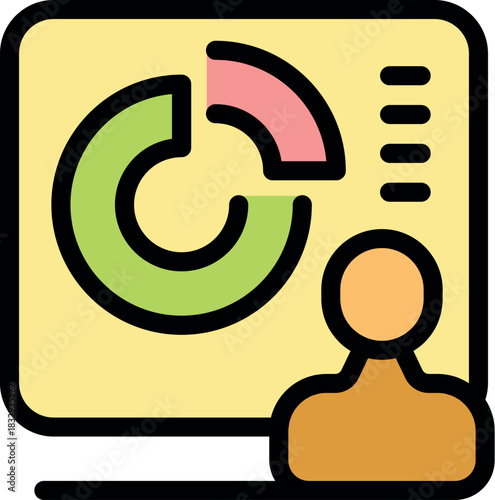 Market researcher presenting data analysis with pie chart and key performance indicators