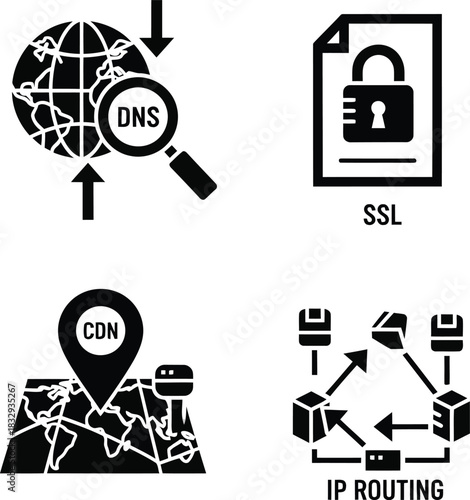 Network technology icons D N S L C D N I P routing