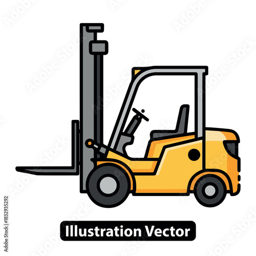 Yellow forklift truck vector illustration for warehouse logistics and industrial freight transportation